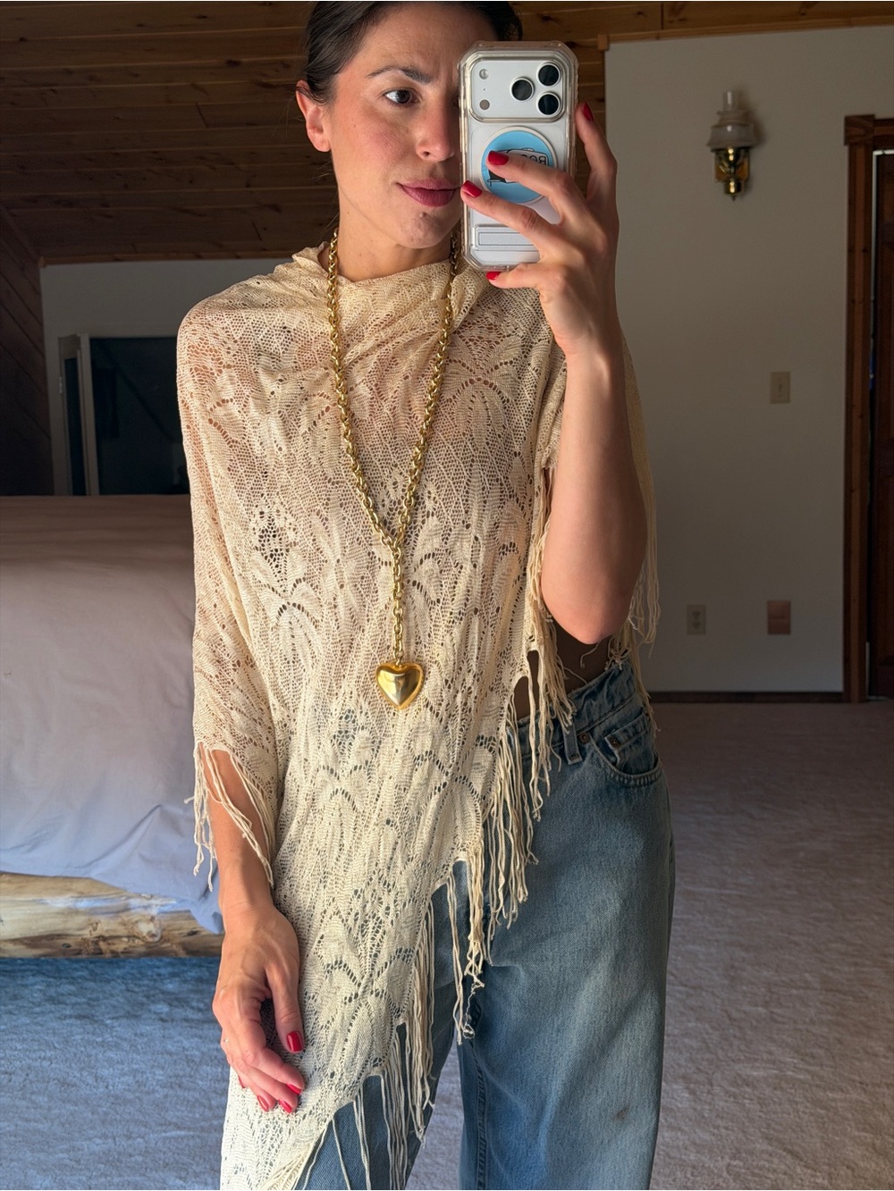 Vintage Cream Lace Fringe Piano Shawl Wrap - Picture 6 of 7